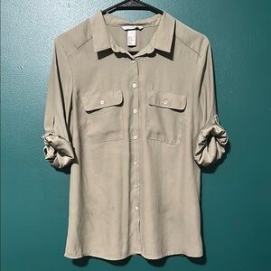 H&M Light Olive Button-Up Shirt